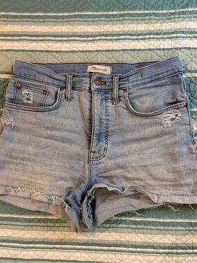 Madewell Women's Relaxed High Rise Denim Shorts Distressed Raw Hem Sz 29